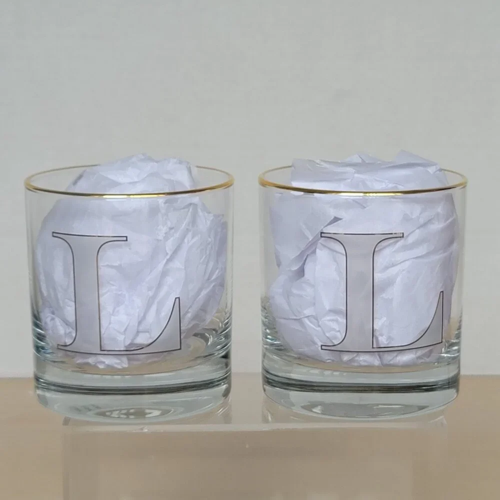 Williams Sonoma Monogram Double Old-Fashioned 2 Clear Drinking Glass Letter 